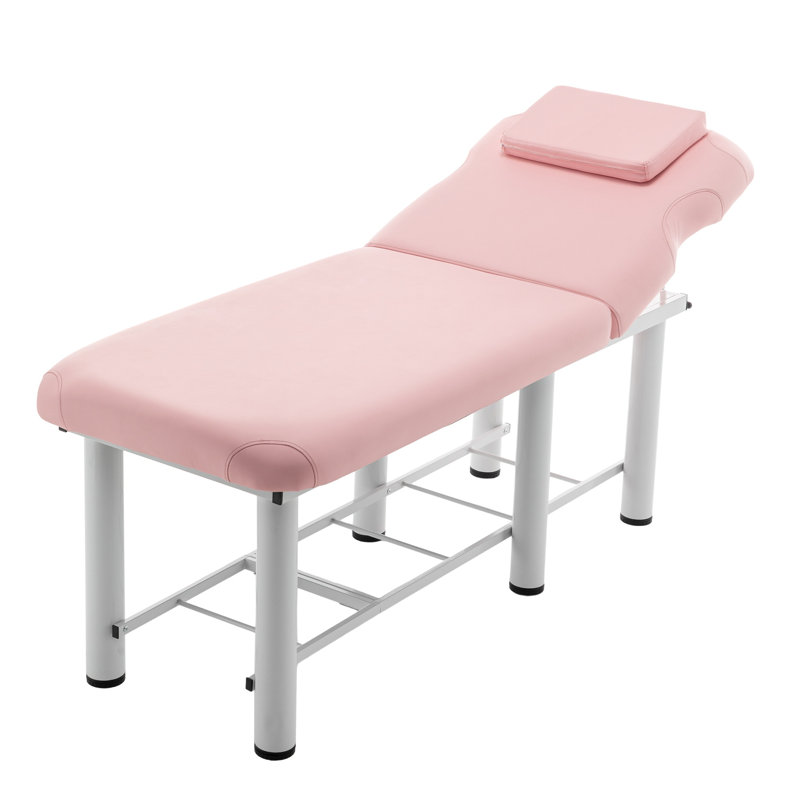Table de massage professionnelle portative avec dossier réglable, structure en métal rose