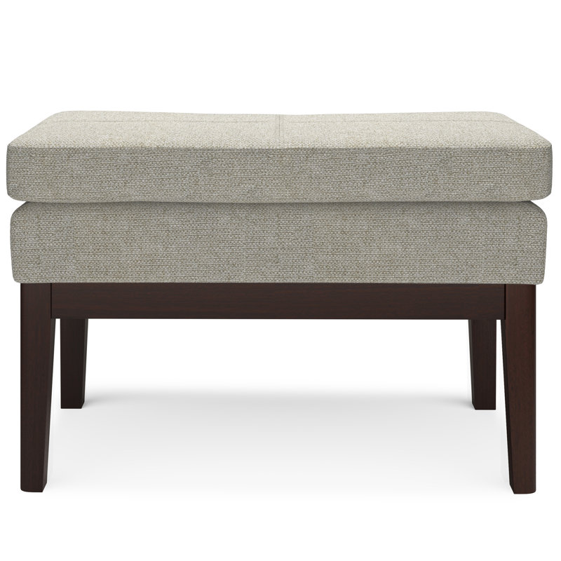 Carlson Mid-Century Ottoman Bench with Upholstered Seat, Greige, 17.4" H X 44.7" W X 15.4" D