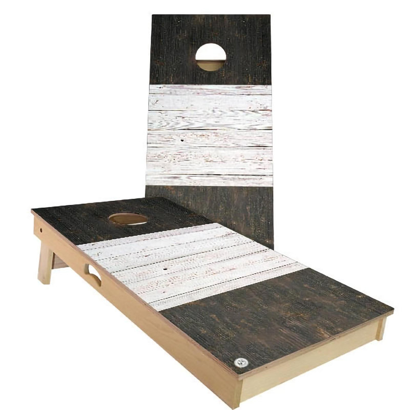 Ensemble de 2 panneaux de cornhole à thème drapeau 2 pi x 4 pi avec étui et lumières, Gris, France