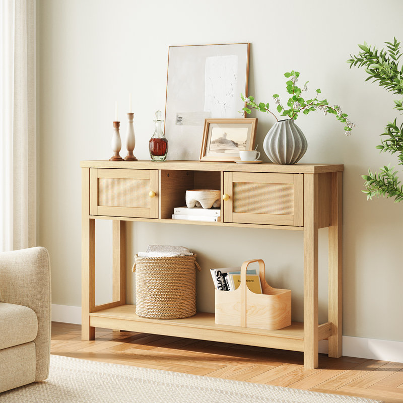 47" Rattan-Like Console Table Entryway Table with Storage