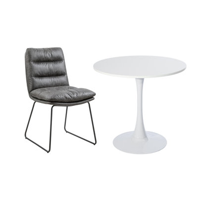 Ensemble de bureau moderne | Table ronde à piédestal noir mat + chaises en cuir avec structure en métal | Parfait pour les espaces de réception et les salles d'attente