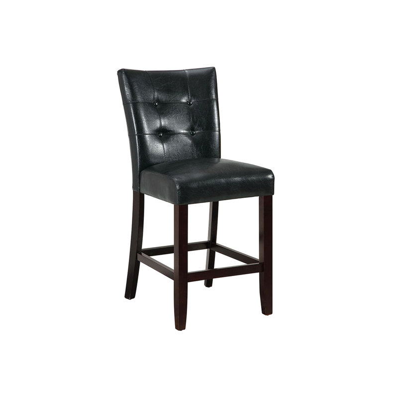 De 2 chaises de salle à manger à hauteur de comptoir, style moderne, similicuir noir, dossier, siège, chaises à structure en bois (2 pièces), coussin en bois pour