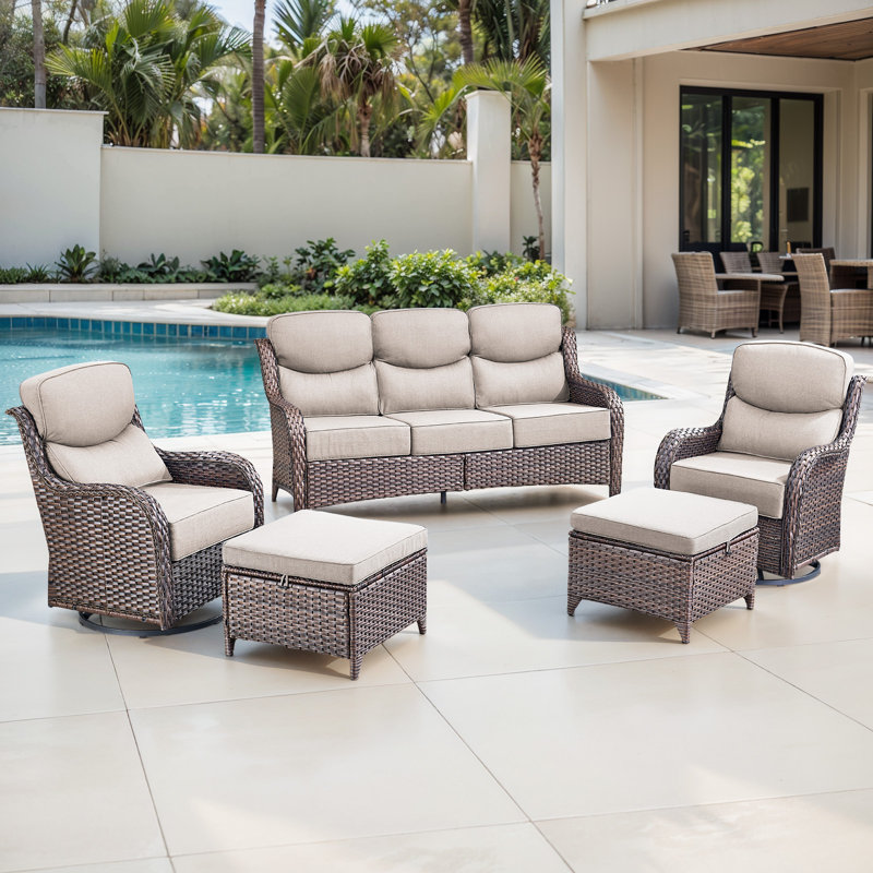 Gymojoy 5-Piece Patio Furniture Set With Swivel Glider Chairs, 6-Inch Ultra-Plush Cushions & Water-Resistant Olefin Fabric