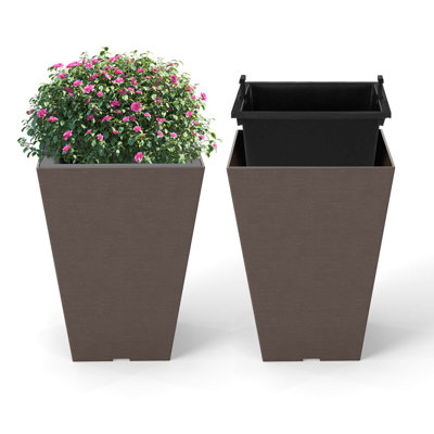 Ensemble de 2 pots à fleurs carrés carrés avec seau intérieur amovible et trous de drainage