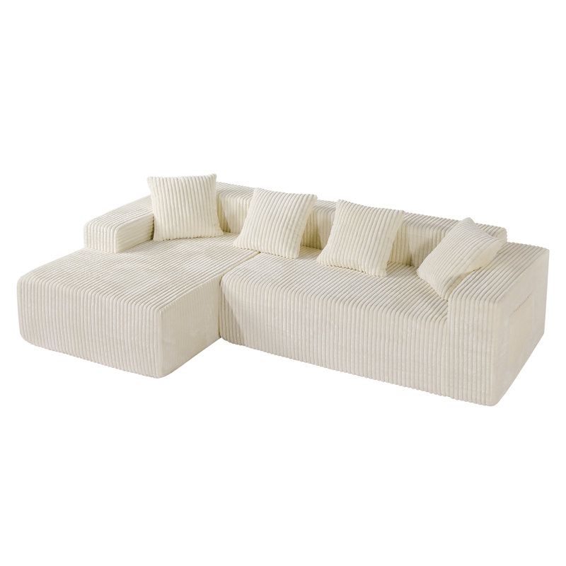 Modern Oversized Corner Sofa L-Shaped Corduroy Sofa With Storage Pockets , Beige, Left Hand Facing