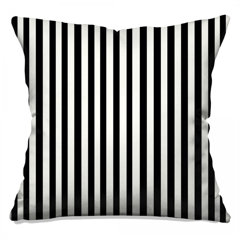Coussin Stripes, Carré 16 po, Rayures blanches/noires