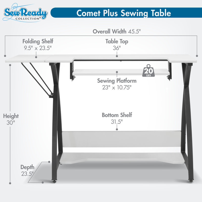 Comet 45.5" x 23.5" Sewing Table with Sewing Machine Platform