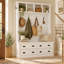 Armoire de vestibule Modern Farmhouse avec banc, organisateur de vestibule avec crochets et casiers de rangement ouverts-130058016