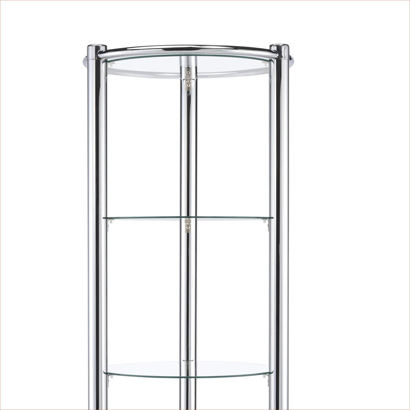Présentoir triangulaire minimaliste en verre trempé à cadre chromé, espace de présentation ouvert à 5 niveaux, grand autoportant, transparent argenté