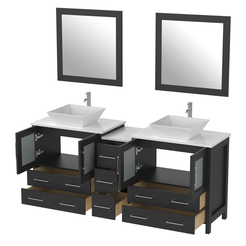  Framed 29.9" Double Bathroom Vanity Set with Mirror, Espresso