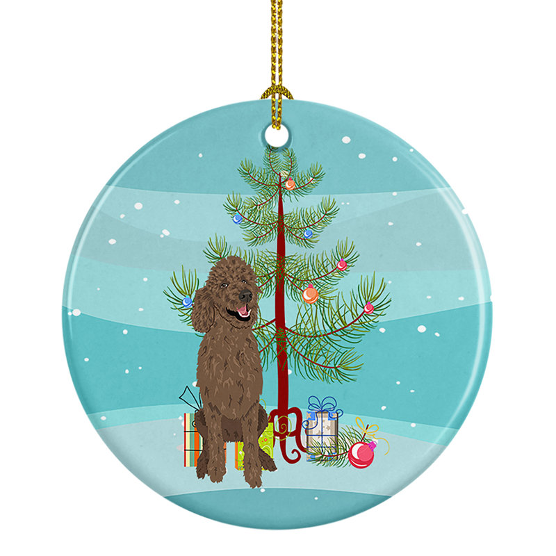 Poodle Standard Brown Christmas Ceramic Ornament, Poodle Standard Brown