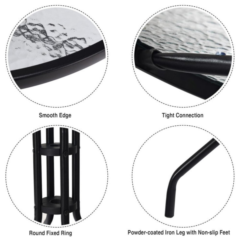 32'' Black Outdoor Patio Table with Tempered Glass Top