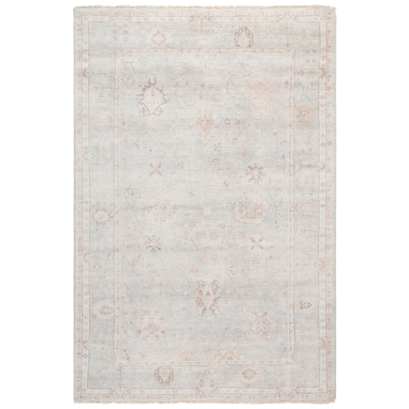 Rectangle Solid Color Hand-Knotted Wool/Cotton Area Rug in Beige, Rectangle 6' x 9'