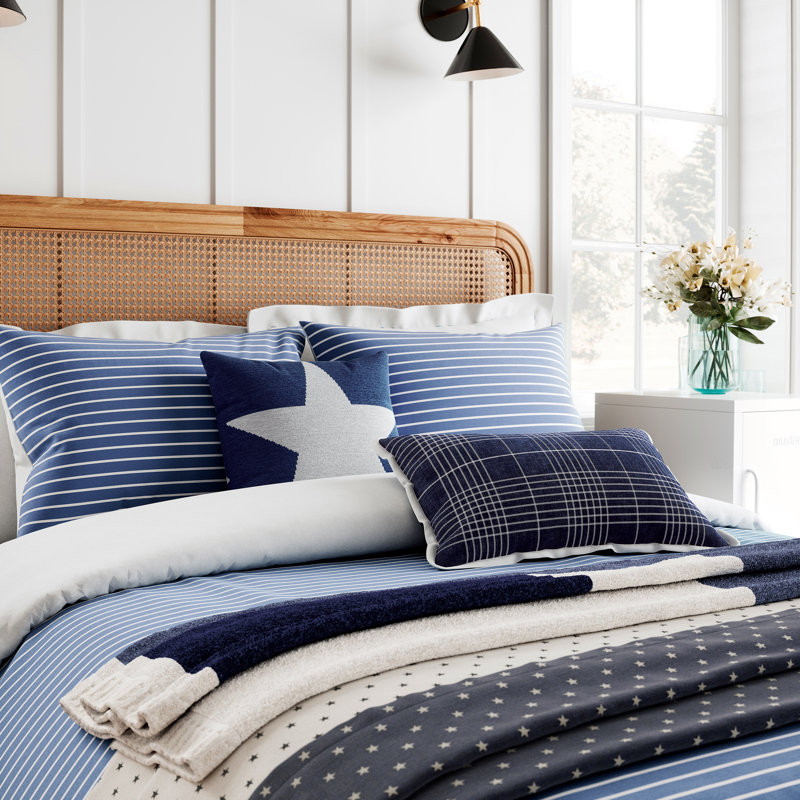 Breton Stripe Modern & Contemporary Duvet Cover Set, Blue/White, Double - 2 Standard Pillowcases