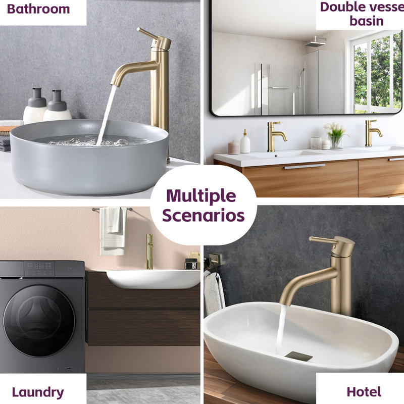 Robinet de salle de bain pour salle de bain - Grand lavabo moderne monotrou à un trou en or brossé, Or brossé