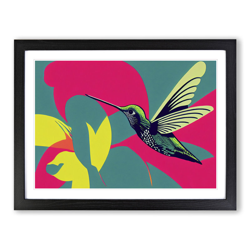 XH1022-9420X Unforgettable Modern Hummingbird Abstract - Single Picture Frame Print, 25cm H x 34cm W x 2cm D, Black Framed