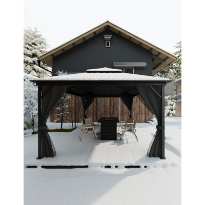 Pavillon de jardin extérieur 12 x 16, dégagement pour pergolas et abris de jardin, pavillon à cadre en aluminium avec double toit, tente à baldaquin, moustiquaire et rideaux d'intimité pour patio, jardin, terrasse