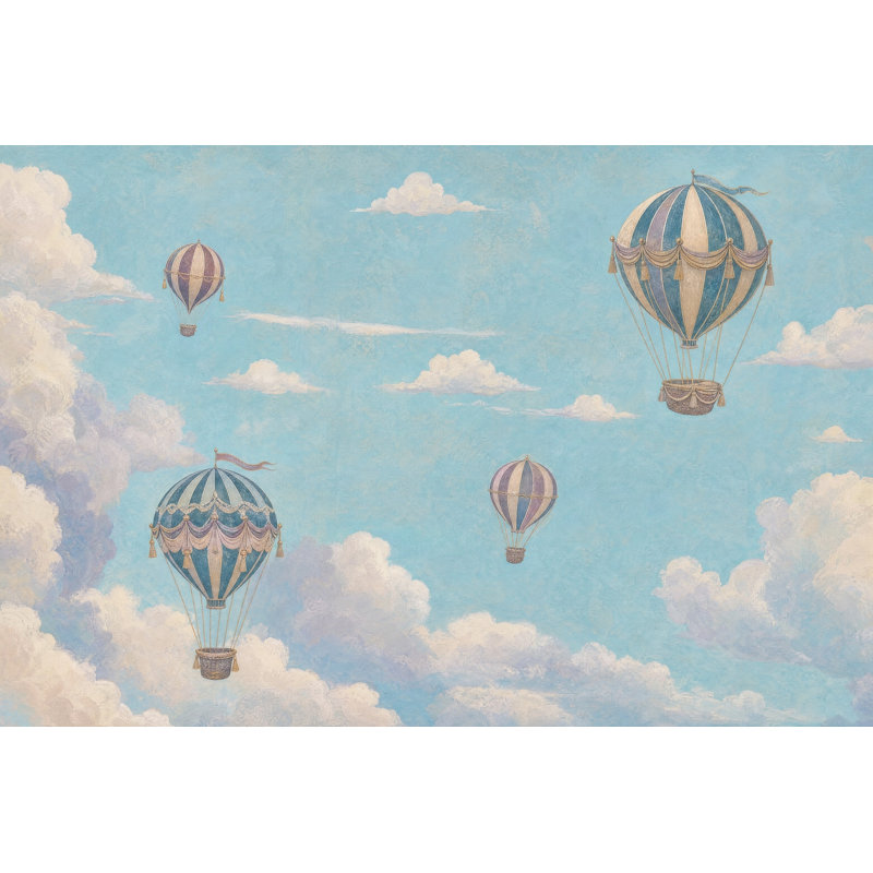 Murale de papier peint rétro avec montgolfières, 140 po x 108 po, Texturé non collé