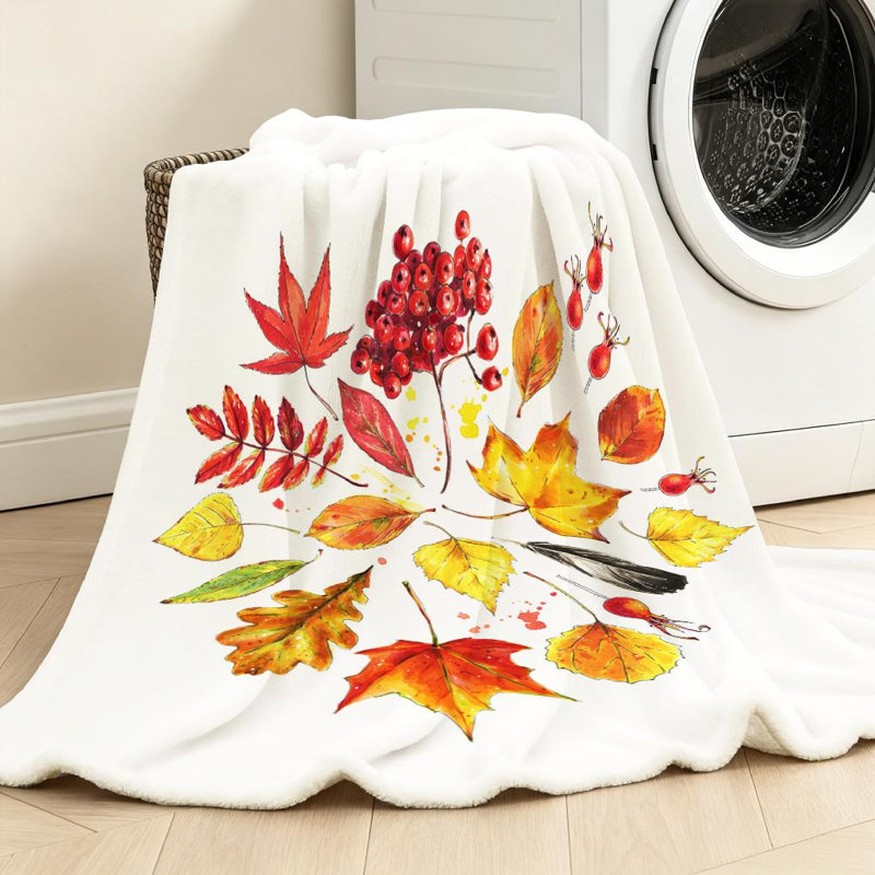 Jeté en molleton orange ultra doux en flanelle orange, imprimé feuilles d'automne, Jeté 30 po x 40 po