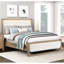 Lit tapissier brun moderne avec tête de lit et rails à DEL, grand lit avec éclairage texturé, cadre en bois pour