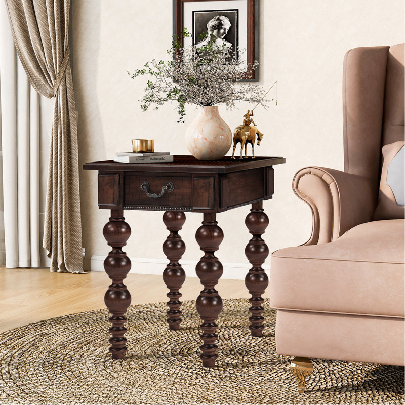 Table de bout en bois massif avec tiroir, table de bout étroite et facile à assembler pour le salon, Espresso