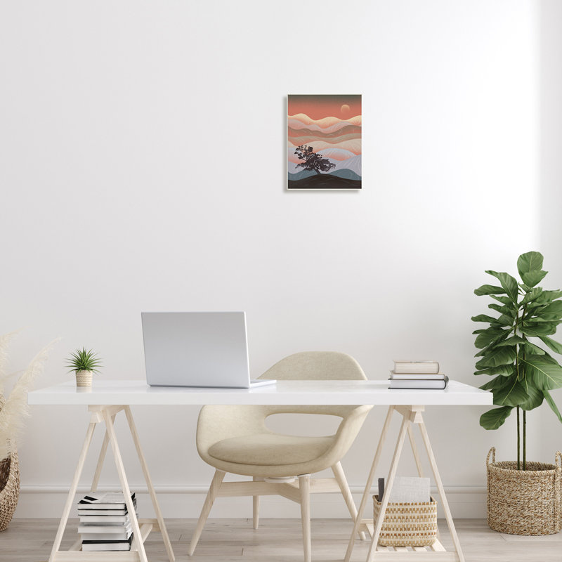 «Savanna Tree Sprout Breezy Desert Dunes At Dawn», ferme surdimensionnée rustique encadrée, estampe numérique par Ziwei Li