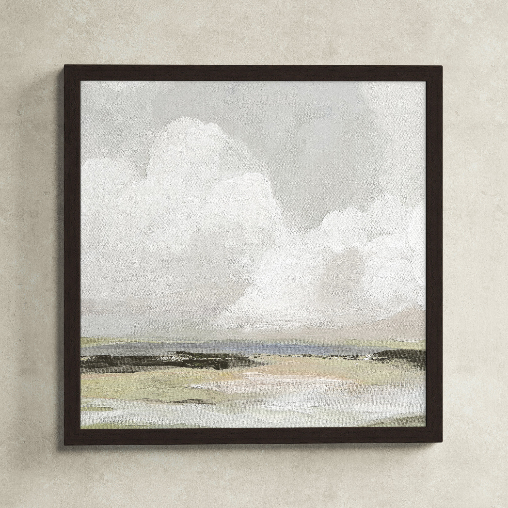 Soft Clouds - Picture Frame Painting Print, 33" H x 33" W x 1.12" D, Walnut Framed