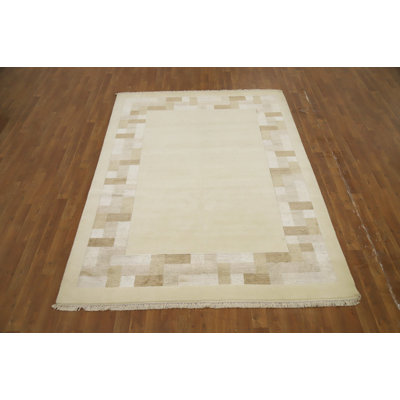 Contemporary Nepalese Rug 3x5 with Soft Geometric Border Accents
