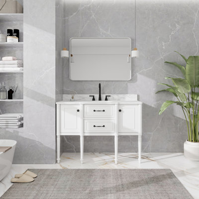 48" Fully Assembled Single Bathroom Vanity with Backsplash, Integrated Sink Top, Solid Wood Legs