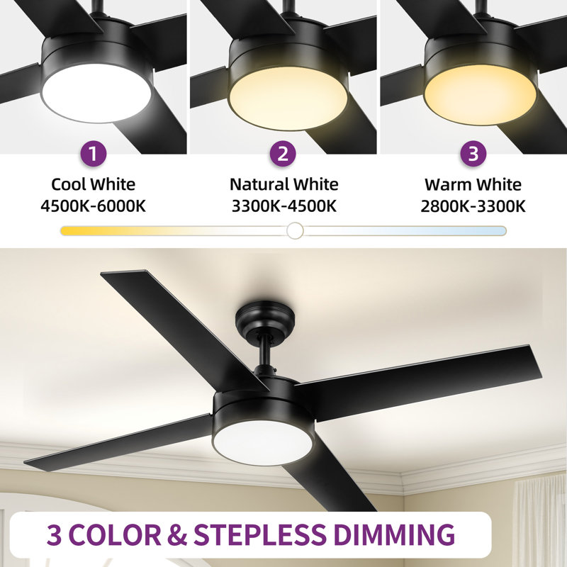 48" Avdie 4 - Blade Ceiling Fan with Light Kit and Remote Control Included, Black