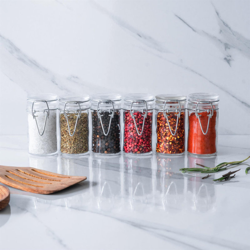 Argon Tableware - Glass Storage Jars with Labels - 70ml Seal, White/Clear