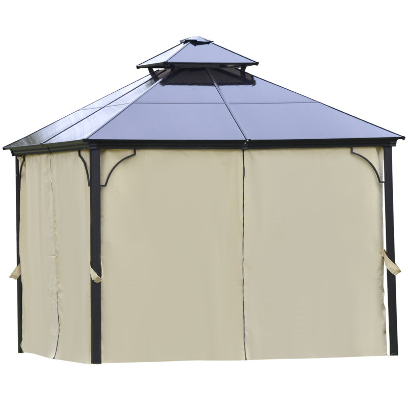 10' x 10' 2-Tier Outdoor Gazebo with Polycarbonate Roof, Beige