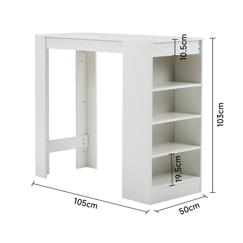 Bar Table With Open Shelves, White, White