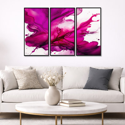 Ancien mystère in Viva Magenta II - ensemble d'art mural abstrait à l'encre liquide