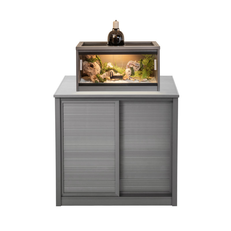 ECOFLEX® 24" Reptile Enclosure & Storage Stand Combo – Sliding Doors, Mesh Top, 2-Door Cabinet Base, Gray