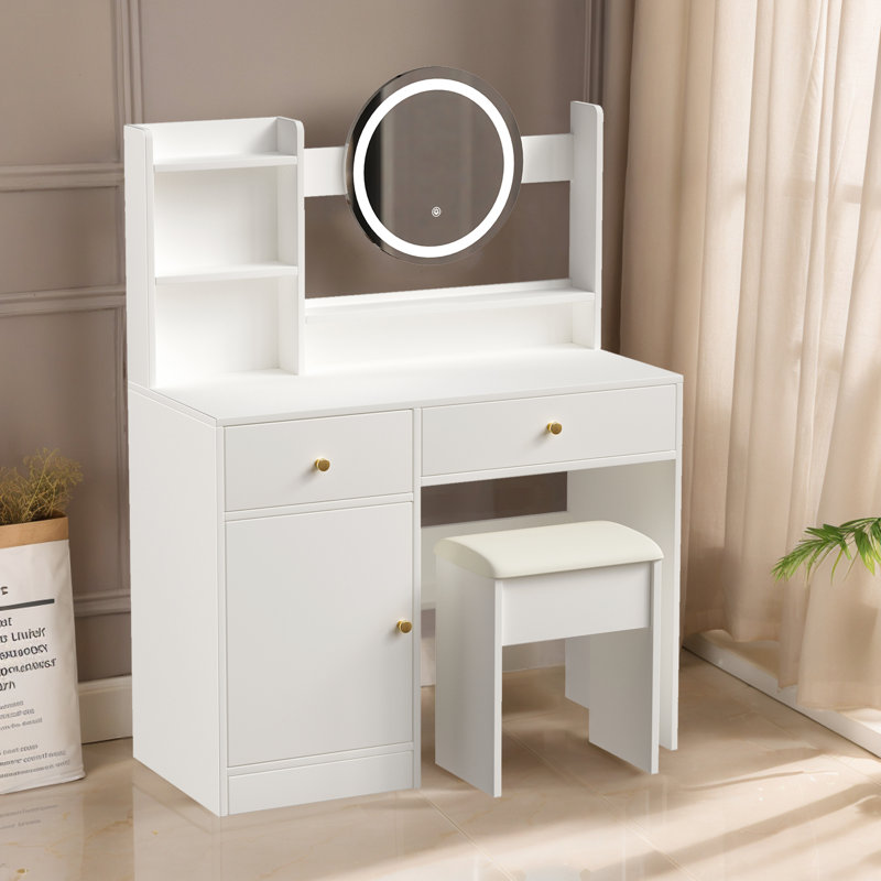 Bureau de coiffeuse avec miroir et lumières