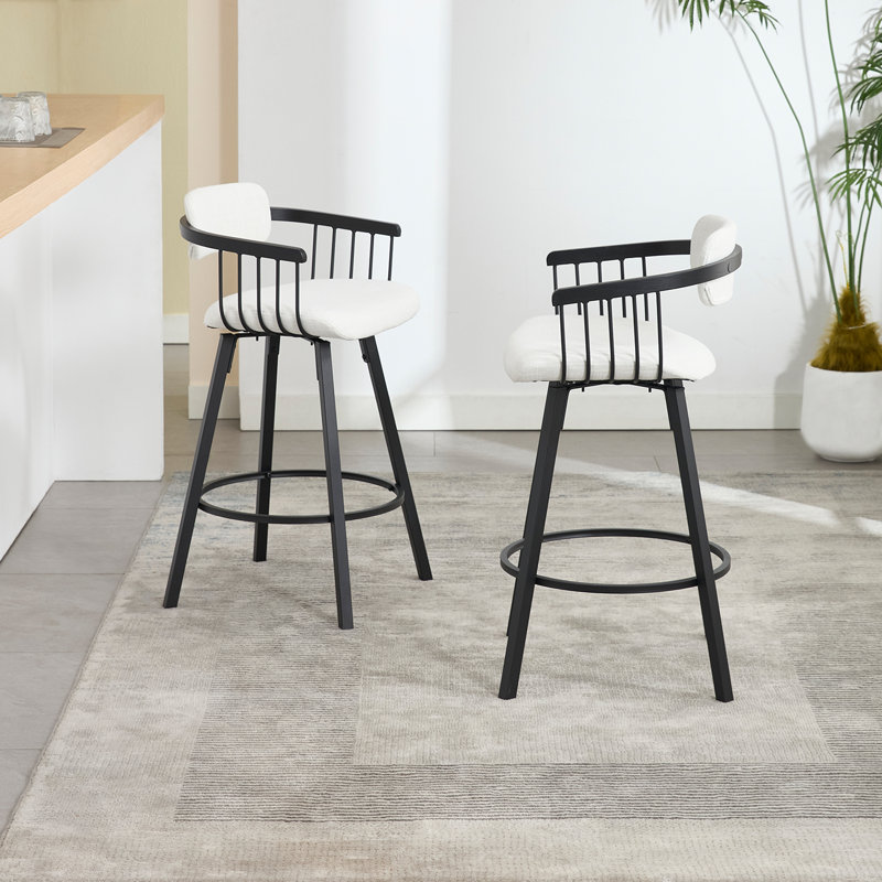 Modern Upholstered Counter Stool With Arms And Backrest With Footrest Metal Frame, Counter Height Bar Stool For Kitchen Island, Coffee Bar.
