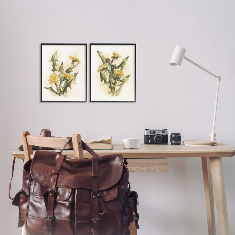 «Dandelion Watercolor Sketch», ensemble de 2 giclées encadrées par Ethan Harper, Giclée encadrée noir minuit