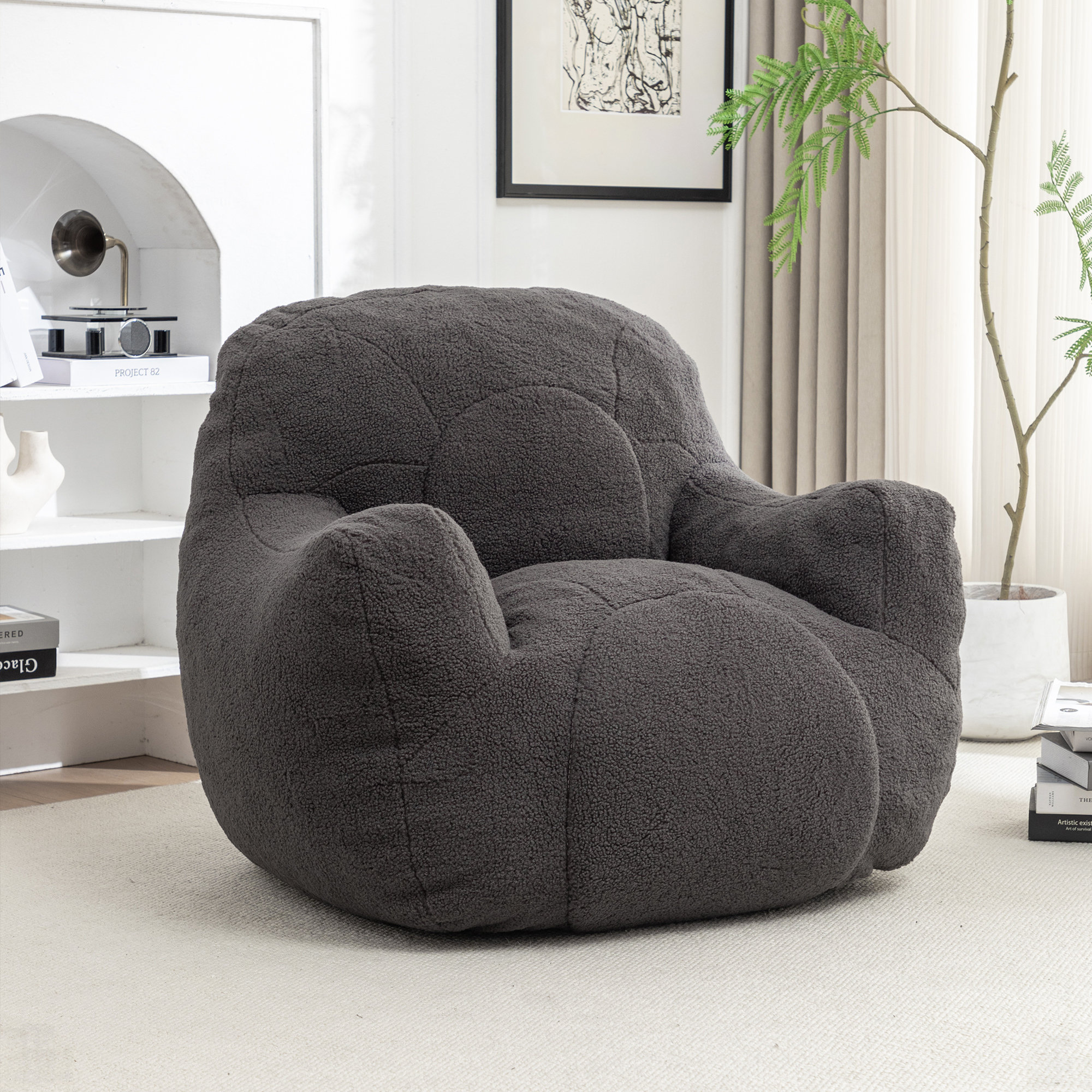 Ebern Designs Bean Bag Chair With Filler, Tufted Soft Stuffed Fluffy ...