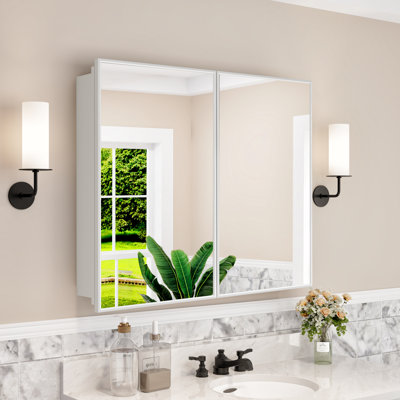 36" W x 30" H Elise Iron Framed Recessed/Surface Mount Medicine Cabinet with Mirrors, Soft-Close Hinges and Adjustable Glass Shelves for Makeup, Shaving or Bathroom Vanity Storage