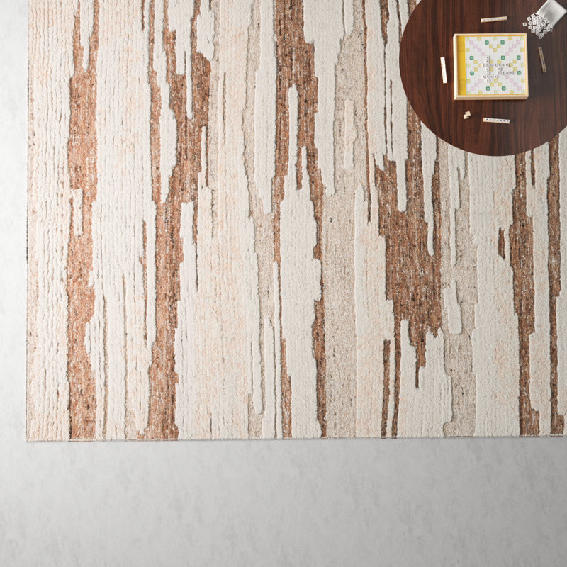 Rectangle Karla Abstract Hand-Knotted Wool/Cotton Area Rug in Ivory/Beige, Rectangle 10' x 14'