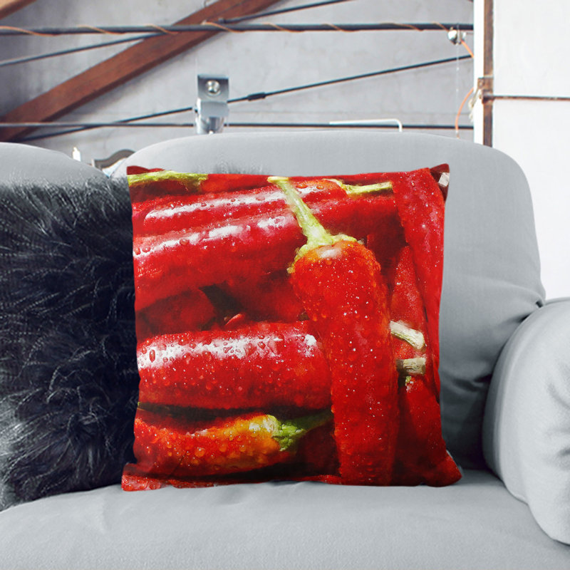 Red Chilli Peppers Painting Square Throw Cushion, 40cm H x 40cm W x 15cm D, Black