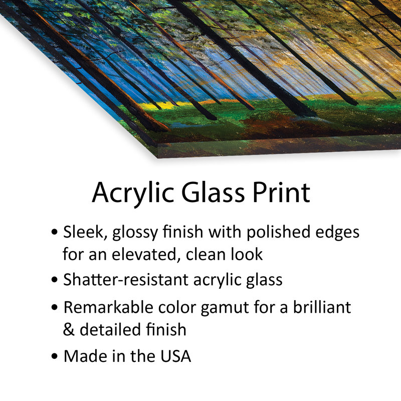 Soleil se glissant à travers une forêt, impression sur paysage de verre acrylique