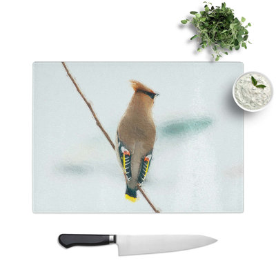 Tempered Glass Waxwing Bird Chopping Board