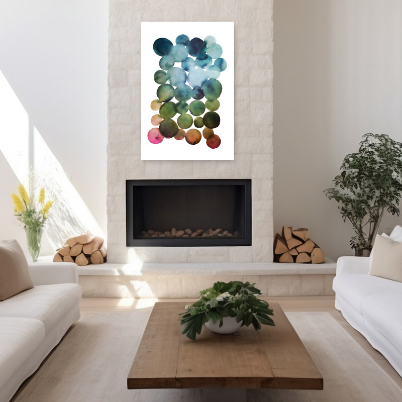 Aquarelle, cercles et lumières abstraites, art contemporain contemporain, 48" H x 32" W
