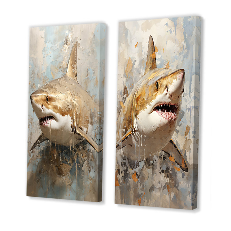 Minimalisme, requin, peinture, beige doré, H 28 po x l 25 po, Toile tendue