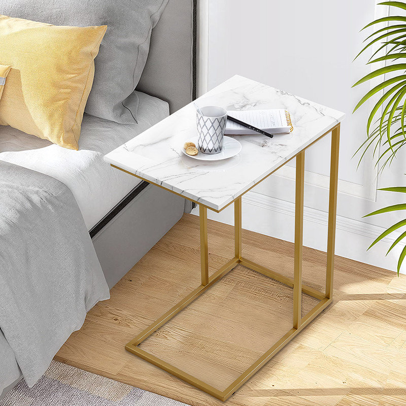 Table de bout Delavan, Doré, Blanc, H 27,7 po x l 22,8 po x P 14,9 po