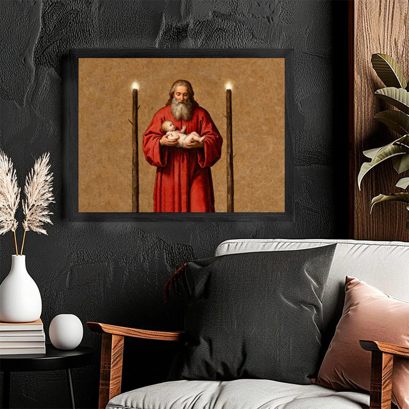 Art mural rétro noir avec père Noël - impression de décorations de crèche de Noël rustique sacrée, H 11 po x l 9 po