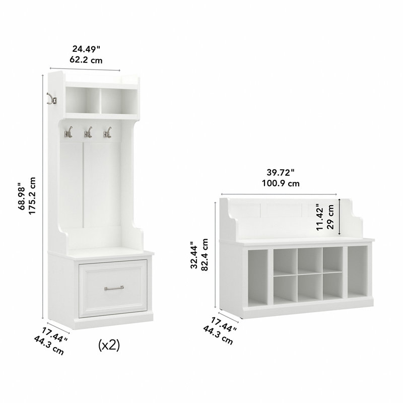 Arulappu Hall Tree with 40W Bench and Shoe Storage, White Ash