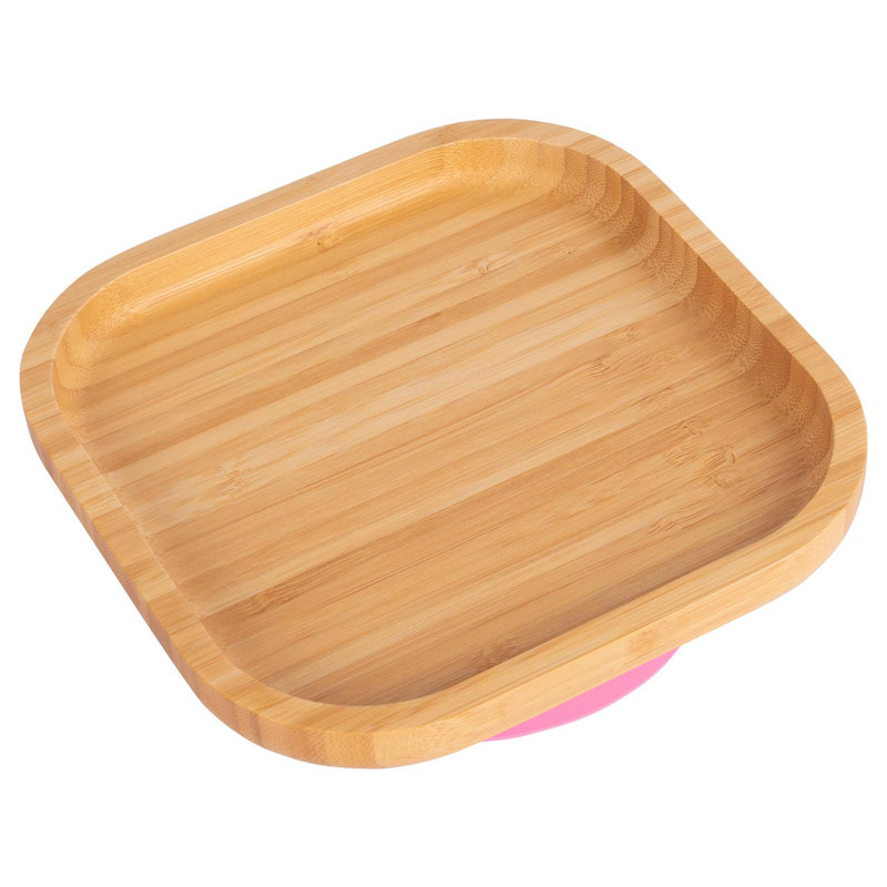 Tiny Dining - Children's Bamboo Suction Square Plate, Pink
